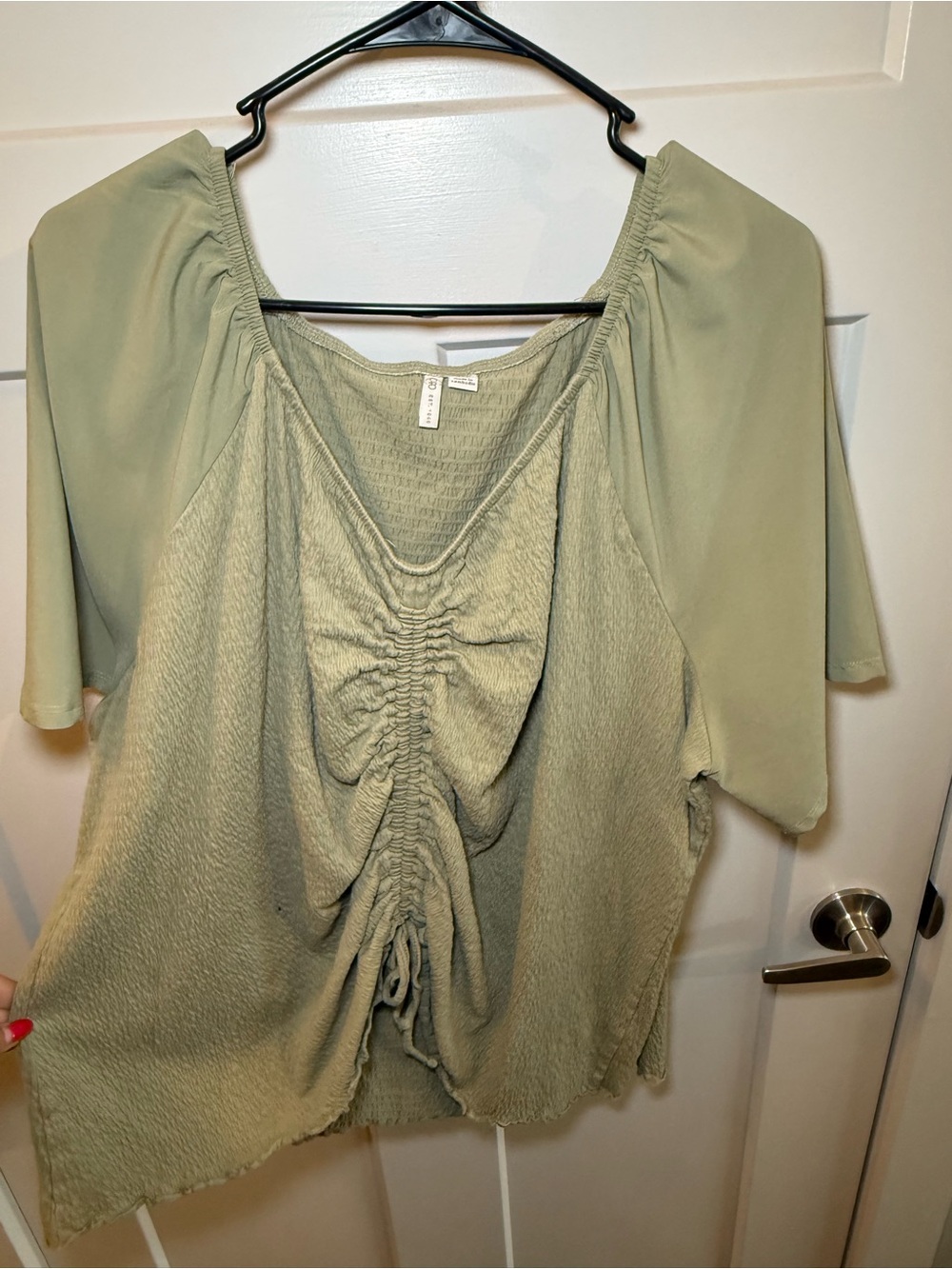 Cato Sage Green Ruched Front Short Sleeve Blouse